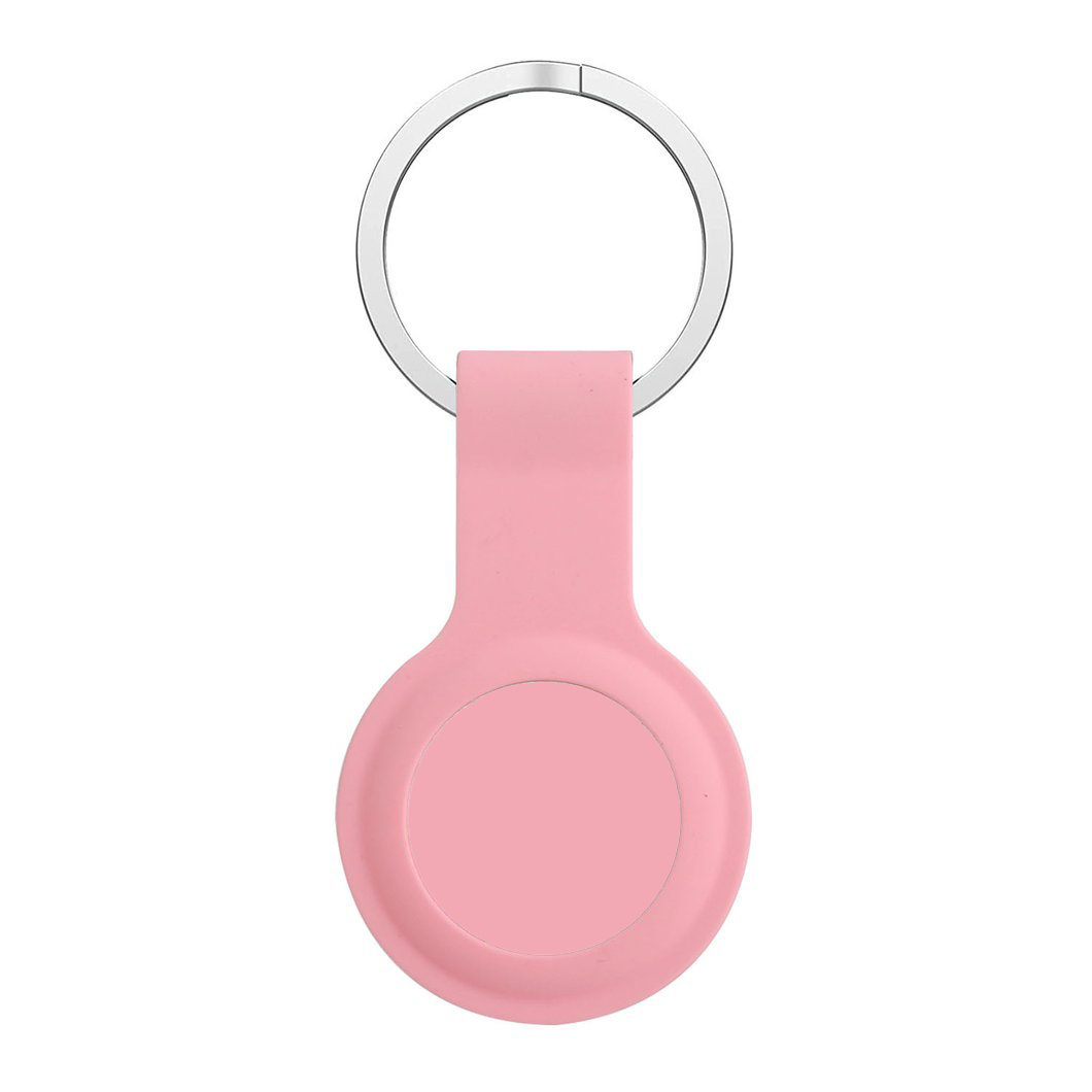 SHORT Silicone AirTag Tracker Holder Loop Case Cover Ring Key Chain for Apple AirTag (Pink)